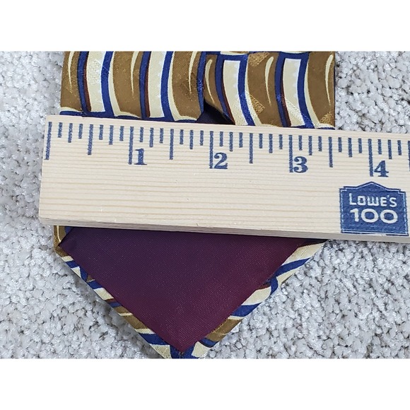 Tom James Silk Neck Tie Geometric Design Gold Blue and Cream 58" - Picture 4 of 6